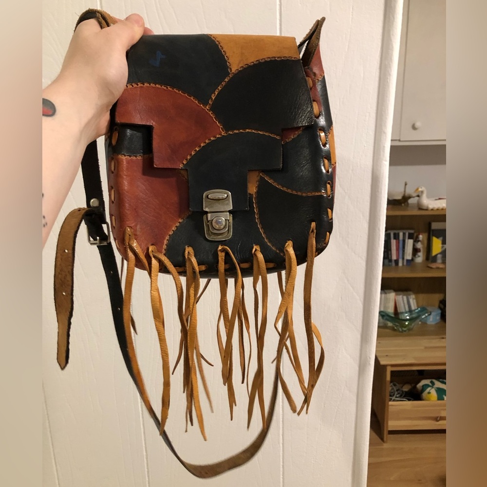 Cute handmade leather fringed purse